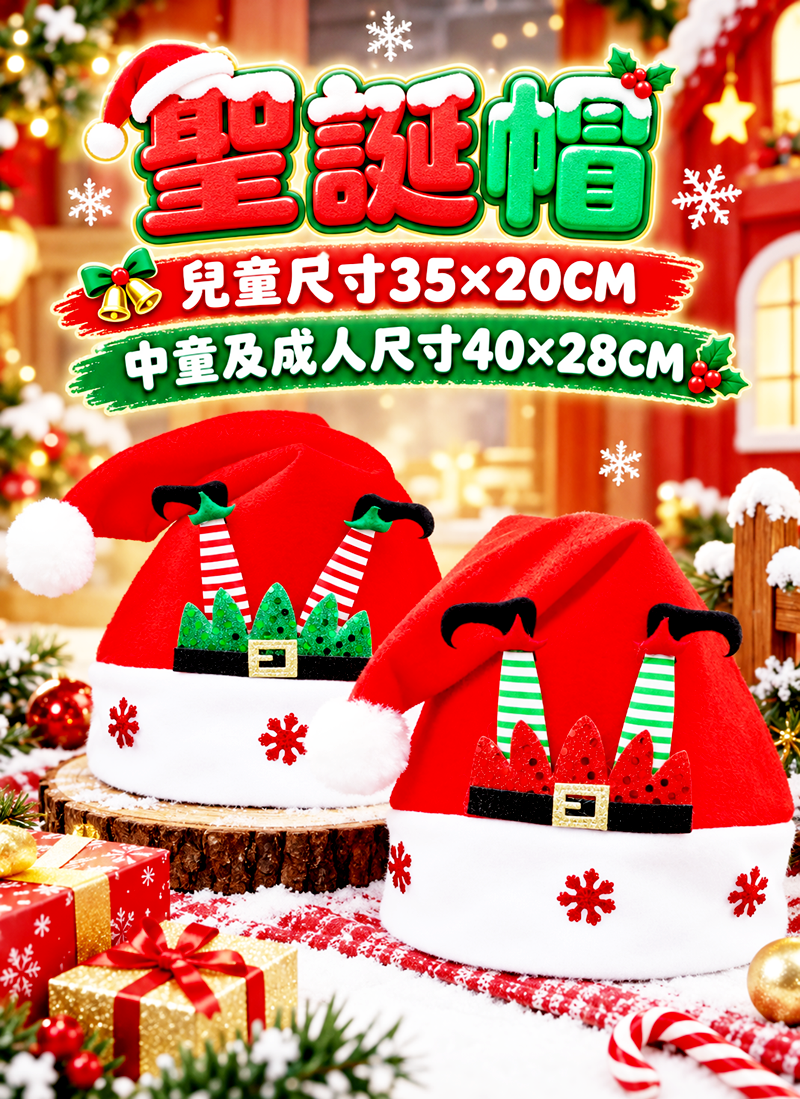 聖誕帽  兒童尺寸35×20CM 中童及成人尺寸40×28CM MR2610