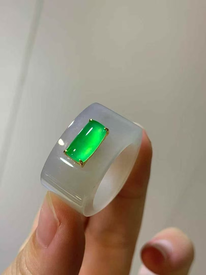 翡翠馬鞍指環 (圈口 14號),天然翡翠A玉, 緬甸玉, Jade, Jadeite
