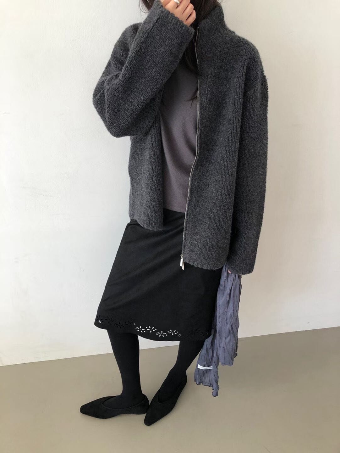 OU7211 高領針織拉鍊外套