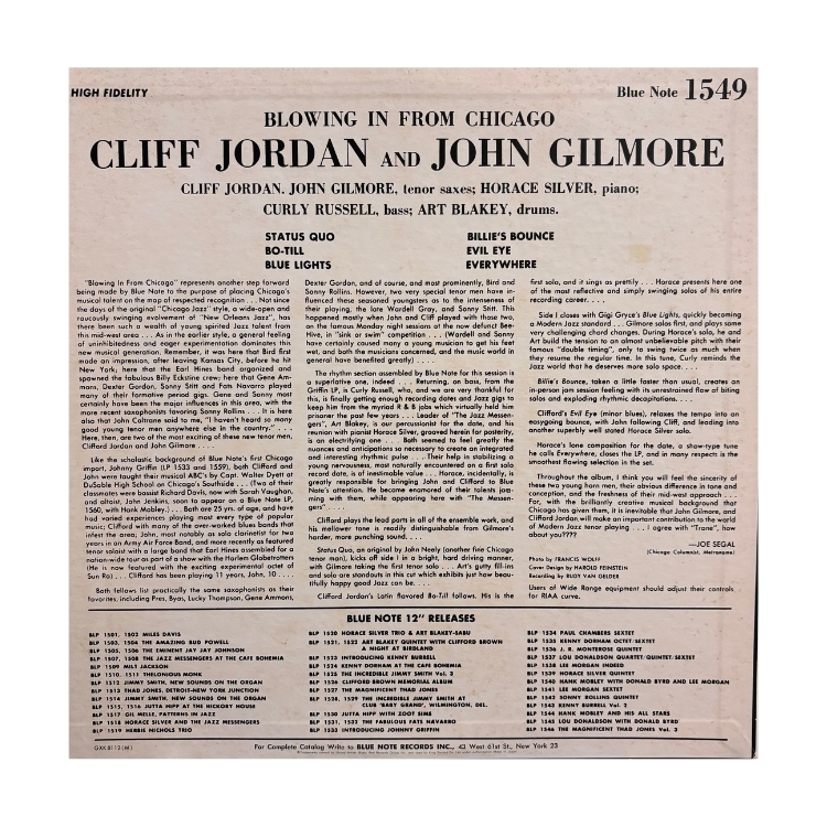 Cliff Jordan / John Gilmore – Blowing In From Chicago 見本盤