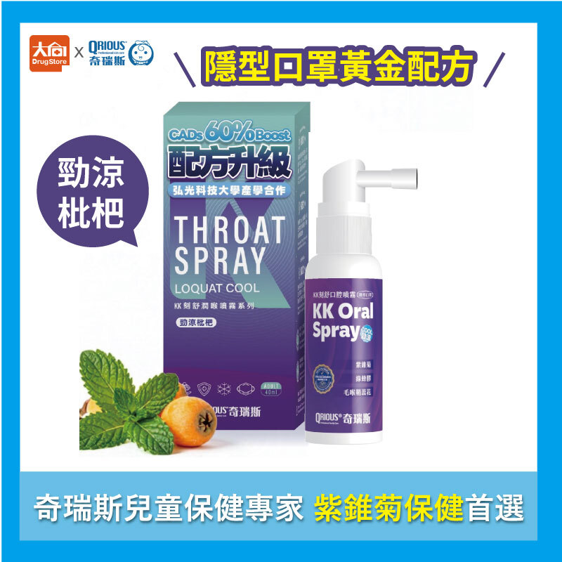 QRIOUS®奇瑞斯紫錐菊KK刻舒口腔噴霧 40ml/瓶 (勁涼枇杷口味)