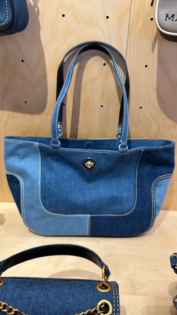 GJ073 Marc Jacobs 軟皮革拼接復古丹寧牛角轉扣Tote 40x23cm
