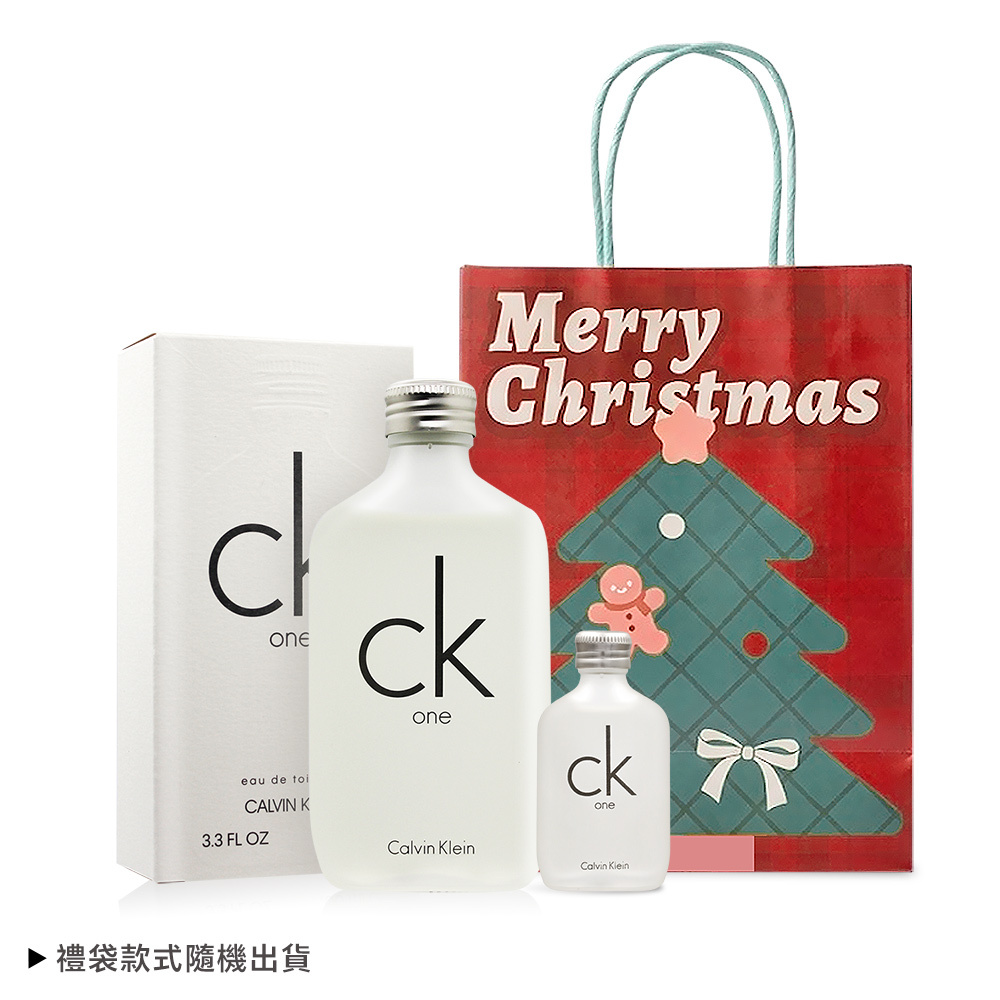 Calvin Klein CK ONE 中性淡香水(100ml+15ml)-國際航空版 聖誕組合附聖誕手提禮品袋-聖誕交換禮物