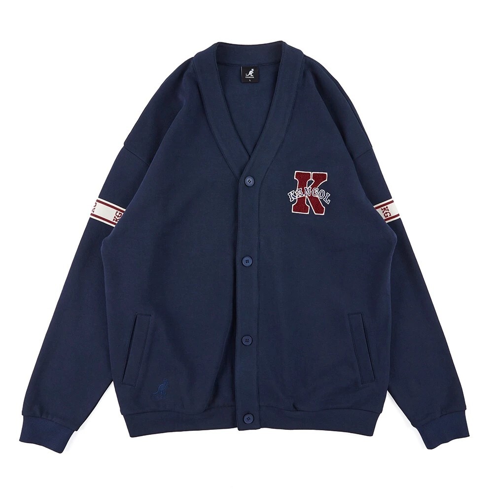男女款 KANGOL JACKET 深藍色 英國 袋鼠 中性 針織 V領 外套【6355140580】