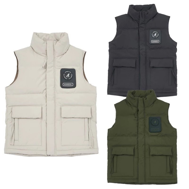 男女款 KANGOL JACKET 黑色 白色 軍綠 英國 袋鼠 中性 立領 鋪棉 背心【64551481】
