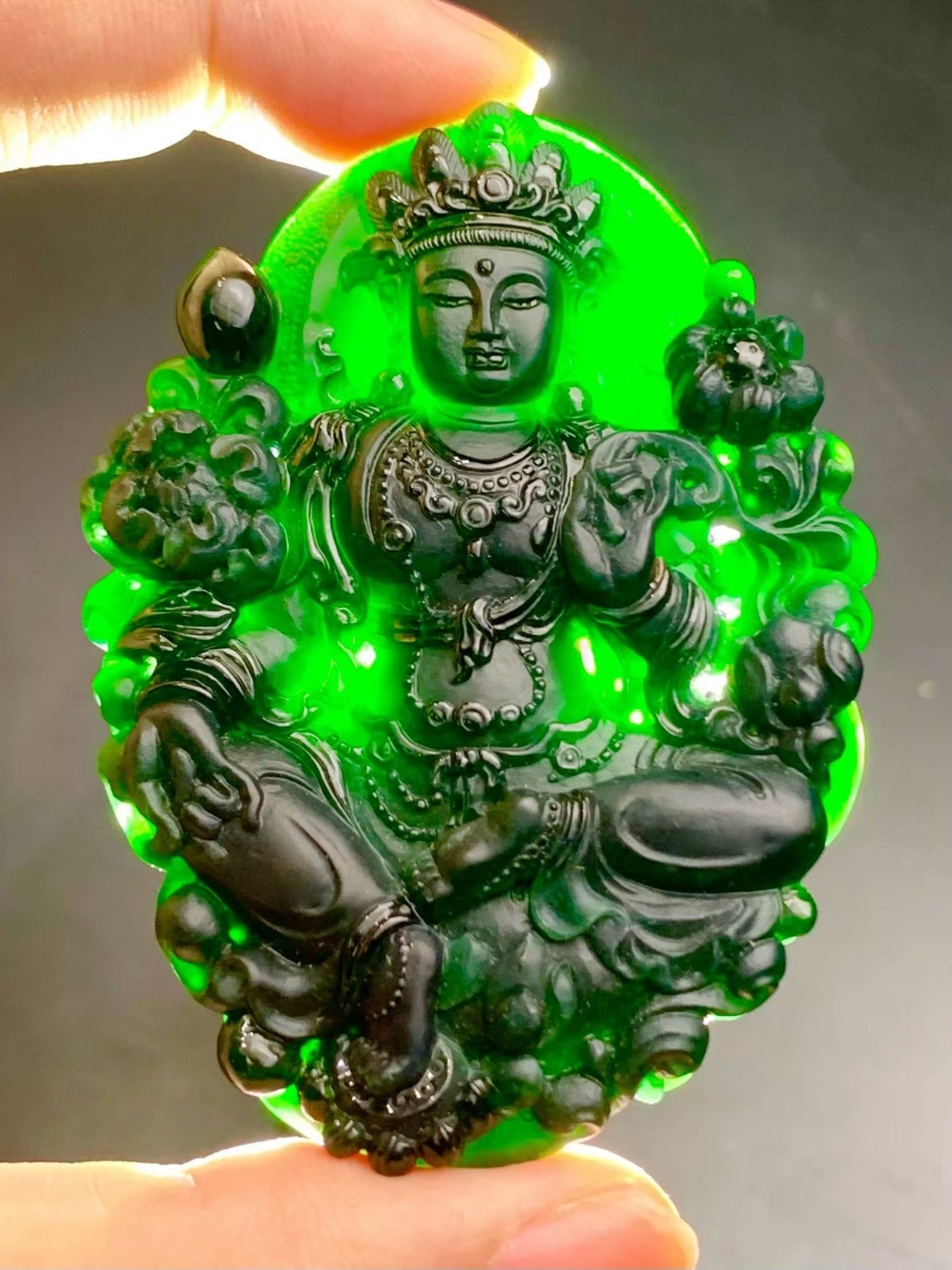 翡翠墨翠綠度母菩薩,天然翡翠A玉, 緬甸玉, Jade, Jadeite