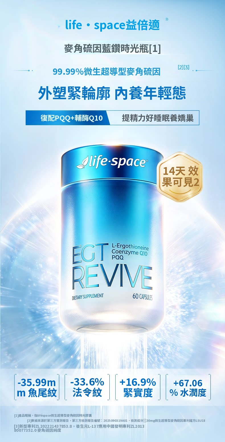 澳洲 LifeSpace 微生超導型 麥角硫因 藍鑽時光瓶【正品】麥角硫因輔酶 Q10，99.99%  Microbial Superconducting Ergothioneine Blue Diamond Time Bottle