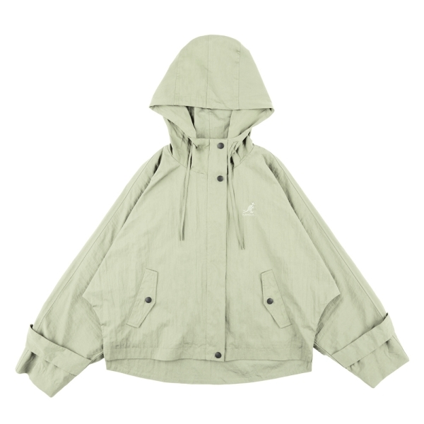 女款 KANGOL JACKET 綠色 英國 袋鼠 刺繡LOGO 連帽 短版 風衣 外套【6352142071】