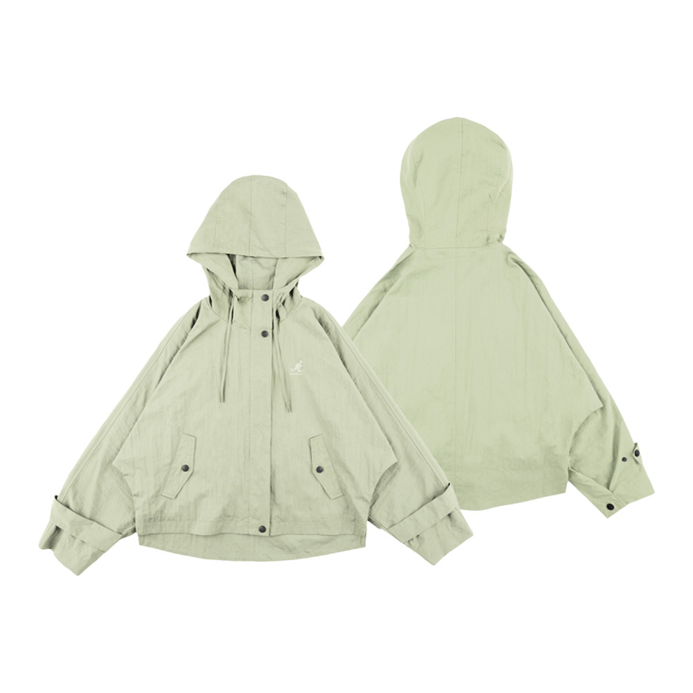 女款 KANGOL JACKET 綠色 英國 袋鼠 刺繡LOGO 連帽 短版 風衣 外套【6352142071】
