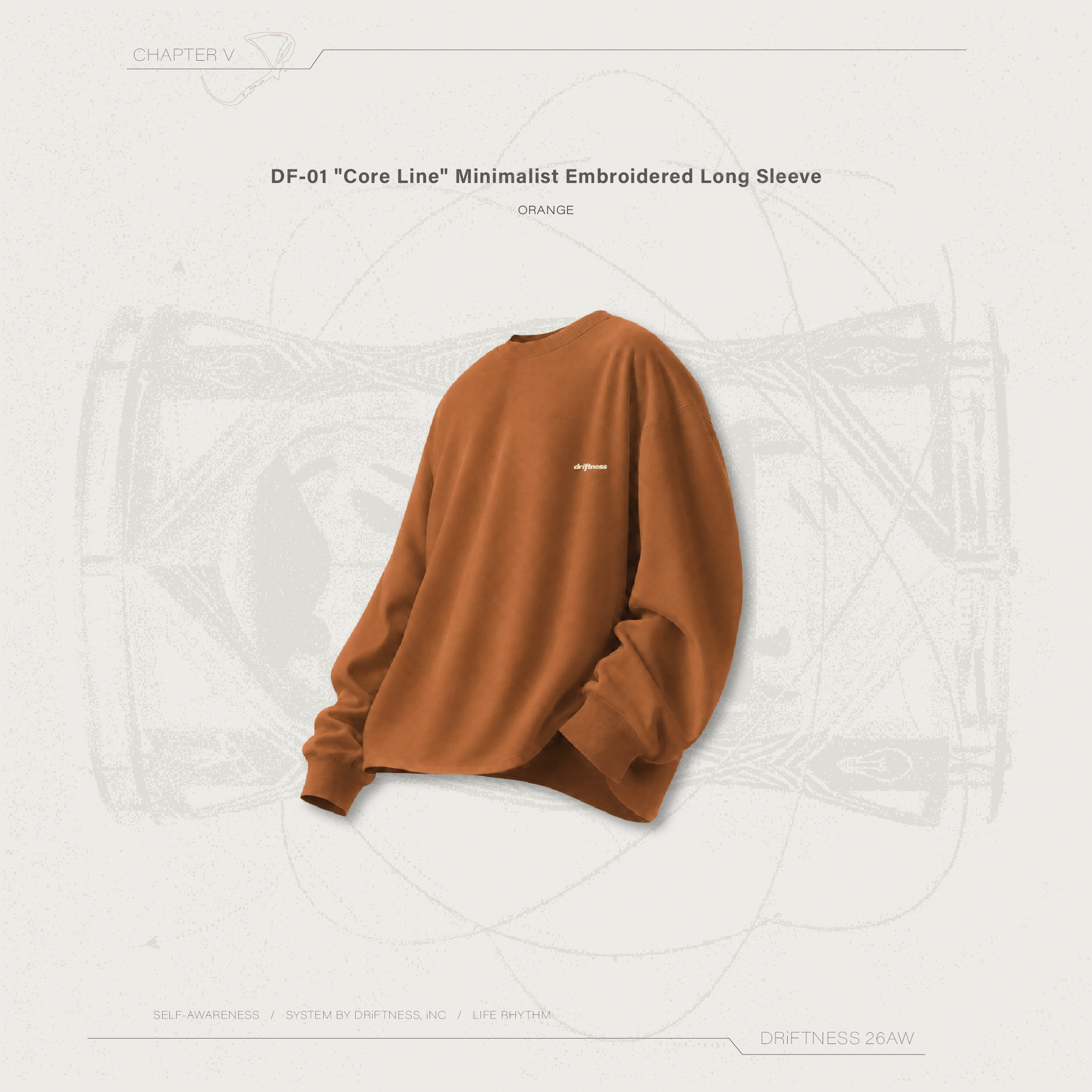 DRiFTNESS｜DF-01 "Core Line" 蓄熱親膚刺繡薄長袖 - Orange