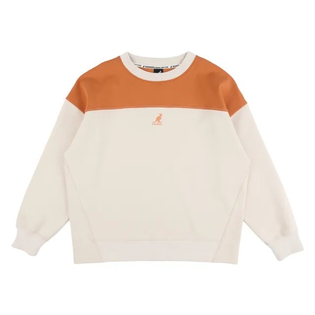 男女款 KANGOL TEE 白橘色 英國 袋鼠 中性 寬版 撞色 圓領 大學T 長T【6355100101】