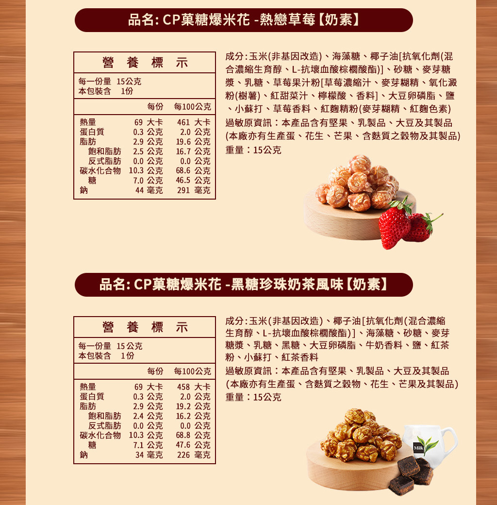 草莓與珍珠奶茶爆米花營養成分