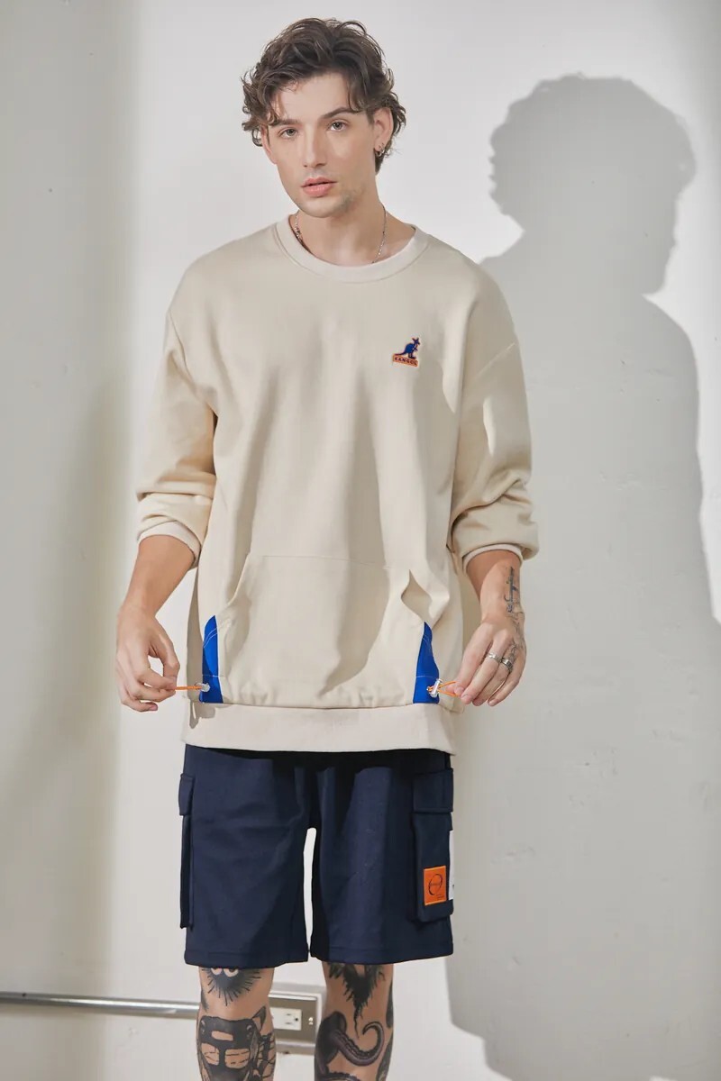 男女款 KANGOL TEE 白色 黑色 英國 袋鼠 中性 口袋 抽繩 圓領 大學T 長T【63551004】