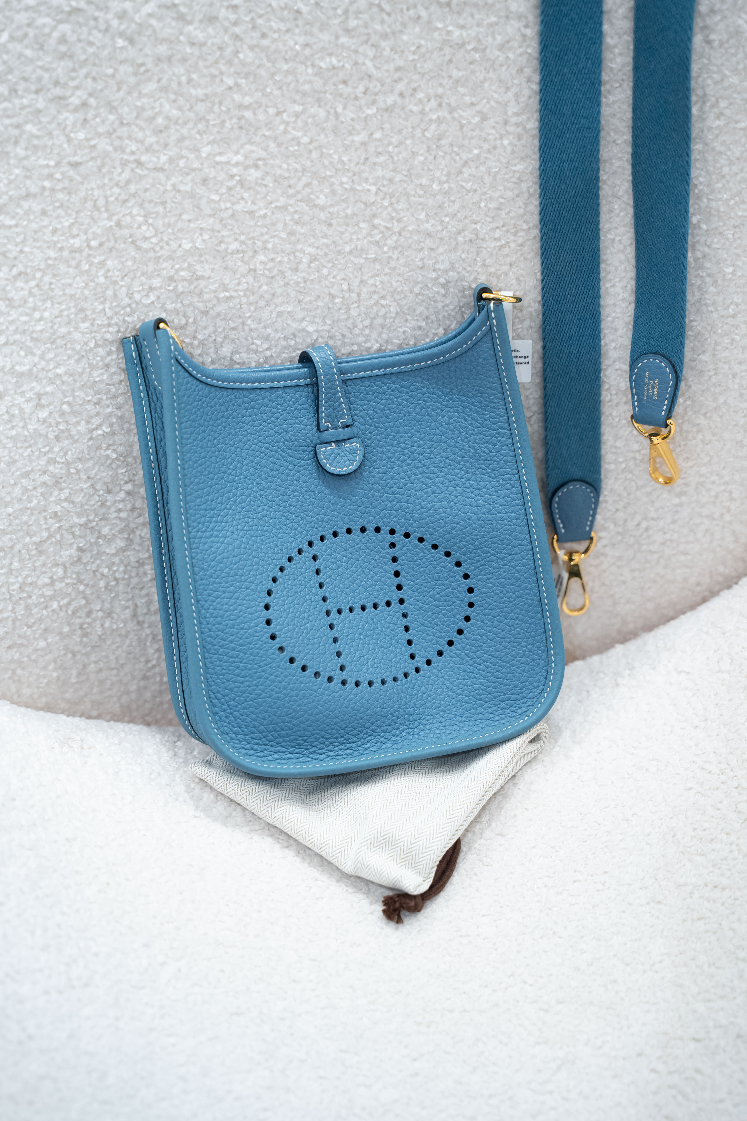 【99新】Hermes Evelyne 16 Mini Bleu Jean b stamp bag mini 牛仔藍 迷你單肩袋