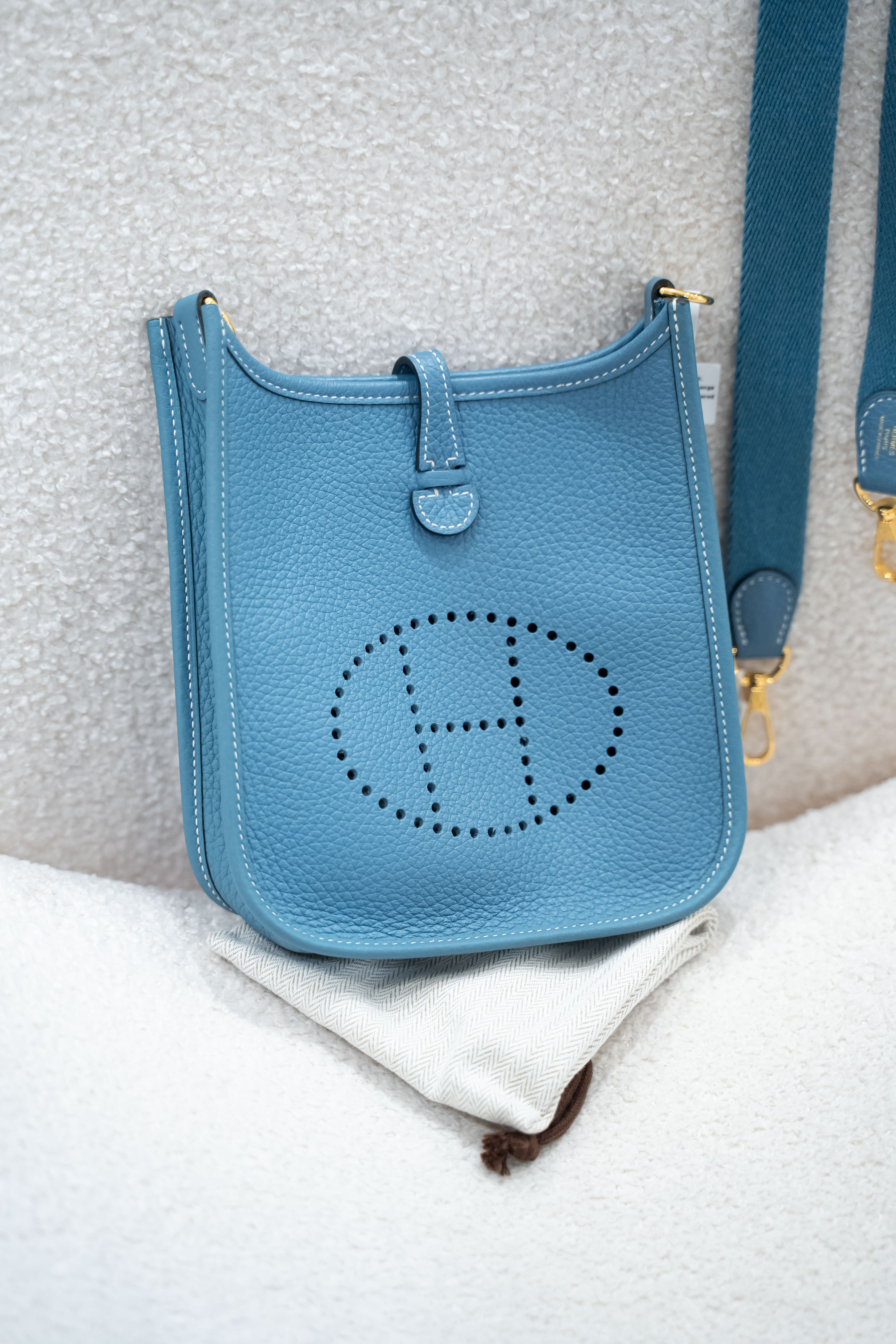 【99新】Hermes Evelyne 16 Mini Bleu Jean b stamp bag mini 牛仔藍 迷你單肩袋
