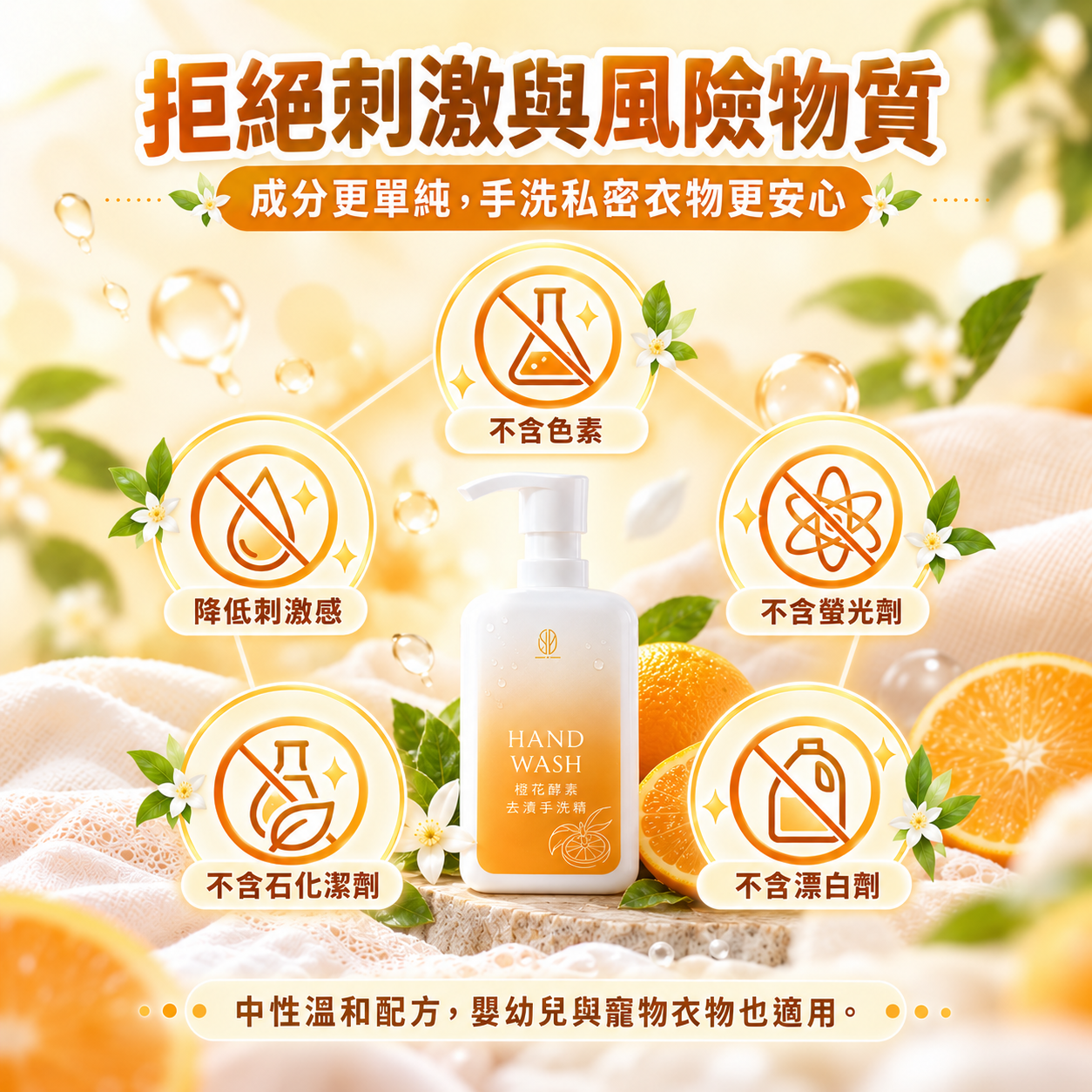 水魔素｜橙花酵素去漬手洗精220ml (專為貼身與私密衣物設計)
