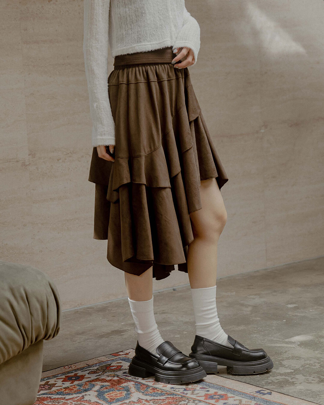 Irregular ruffled midi skirt【03021810】in stock+pre-order