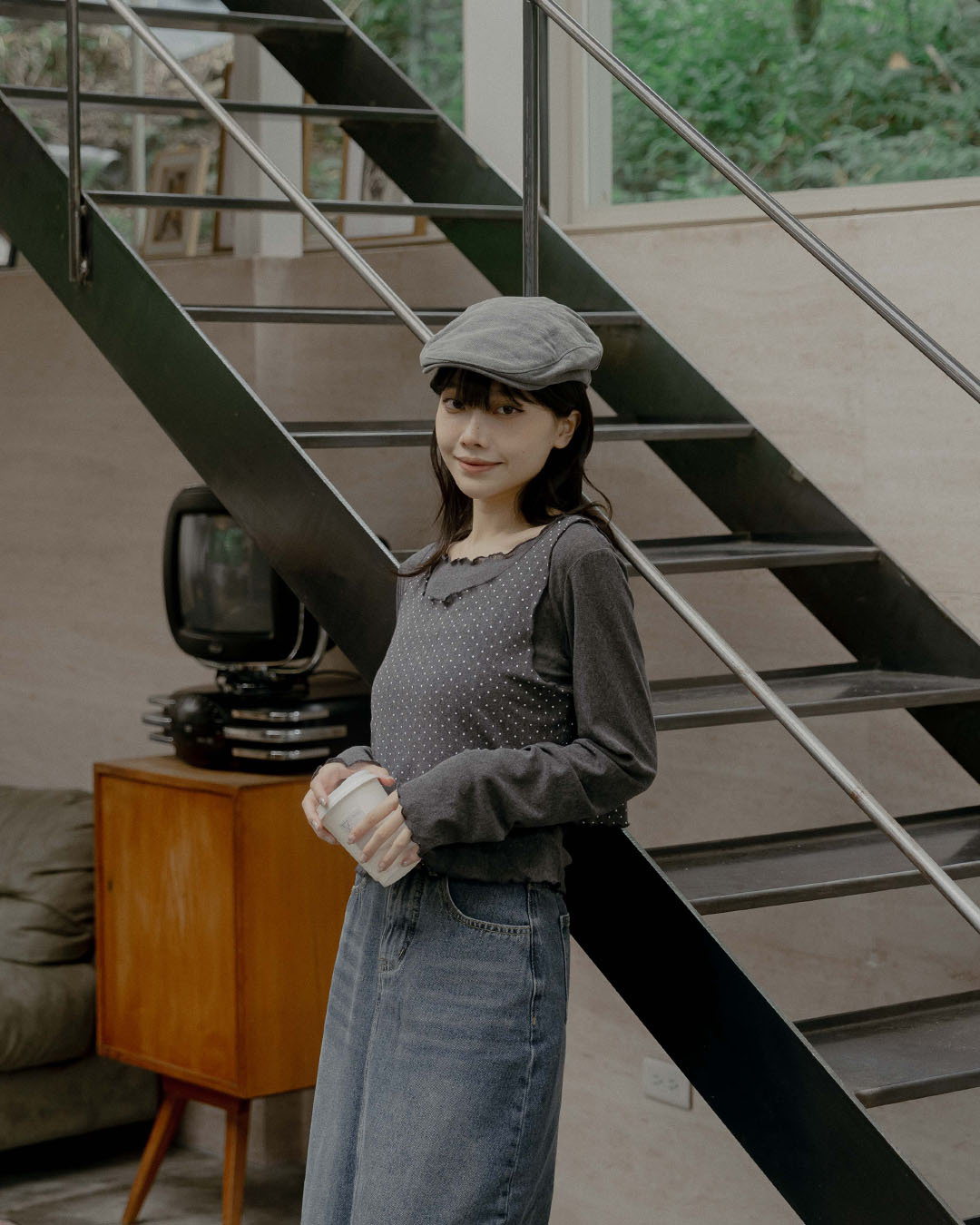 Polka dot vest, sheer long-sleeved two-piece top, available in three colors【01140118】in stock+pre-order