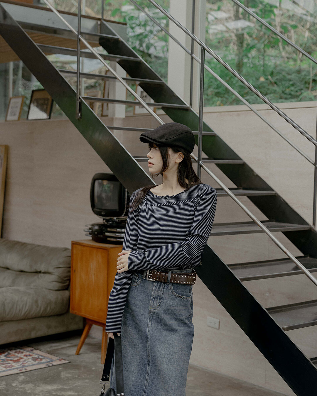 Striped spaghetti strap vest, button-down jacket, two-piece top, available in two colors.【01140109】in stock+pre-order