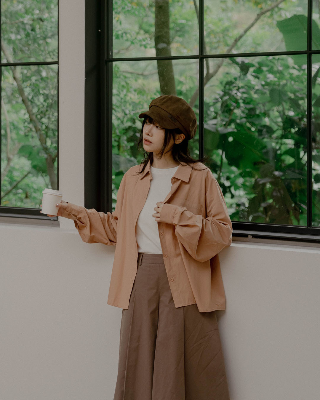 Oversized Solid Single-Pocket Shirt - Orange【01025915】in stock+pre-order
