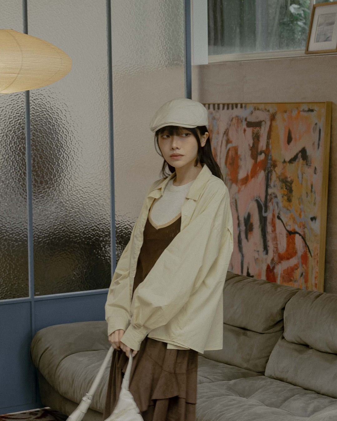 Solid-color single-pocket wide-fit shirt – Yellow【01025911】in stock+pre-order