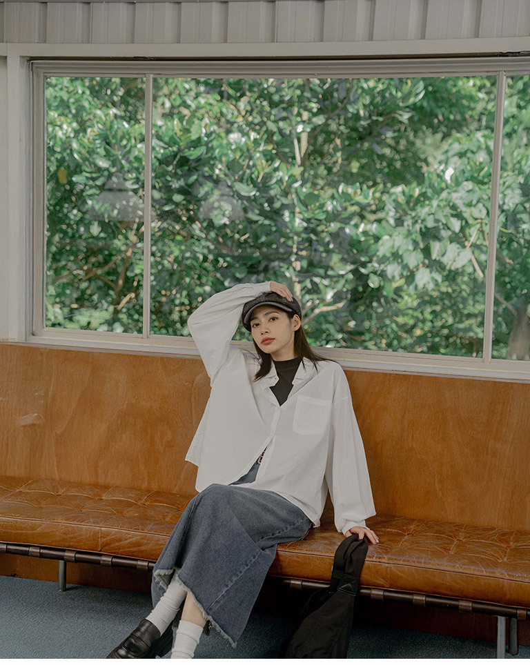 Oversized Single-Pocket Shirt - White【01025910】in stock+pre-order