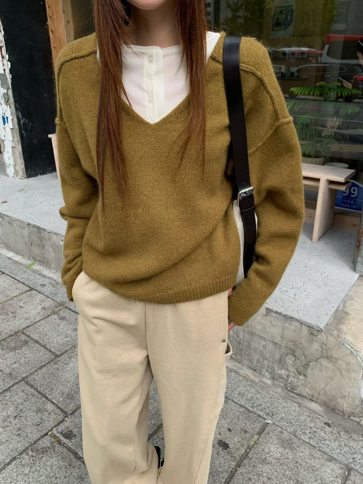 LF7207 V領寬鬆落肩針織衫