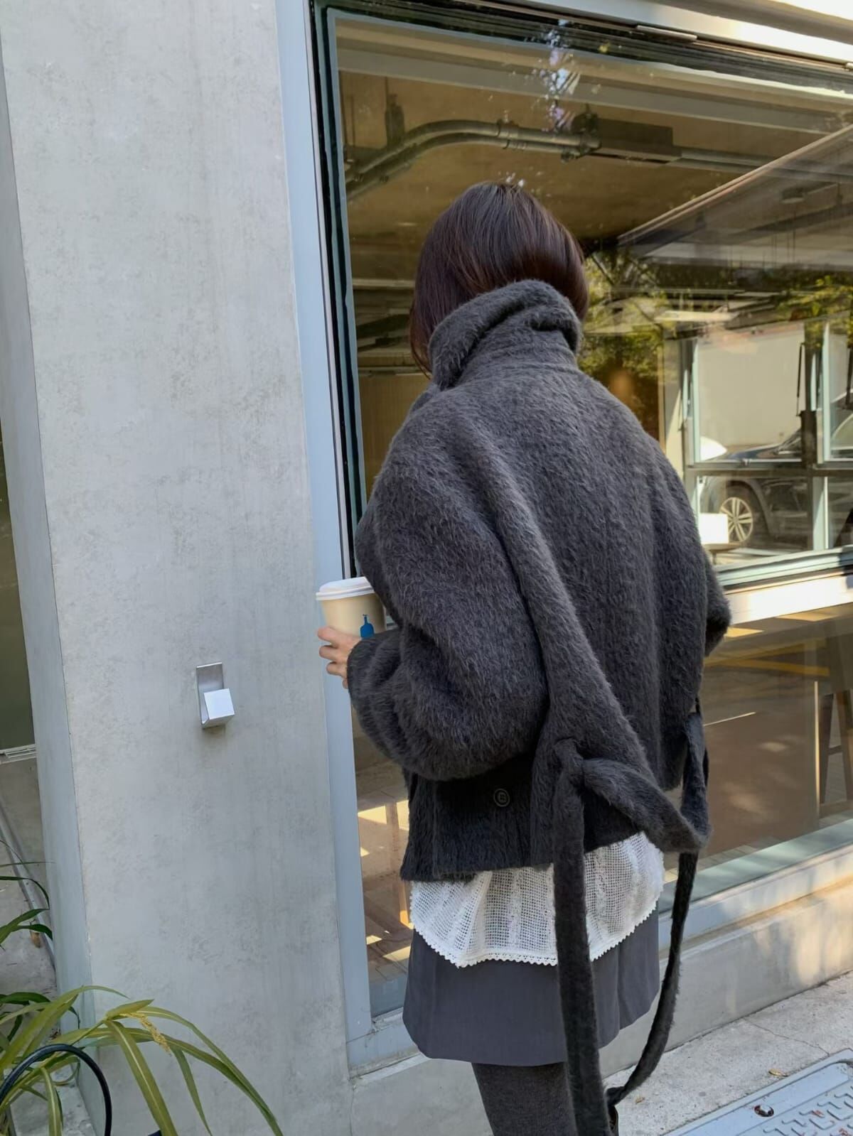 LF7218 手工高領羊毛混紡繫帶外套