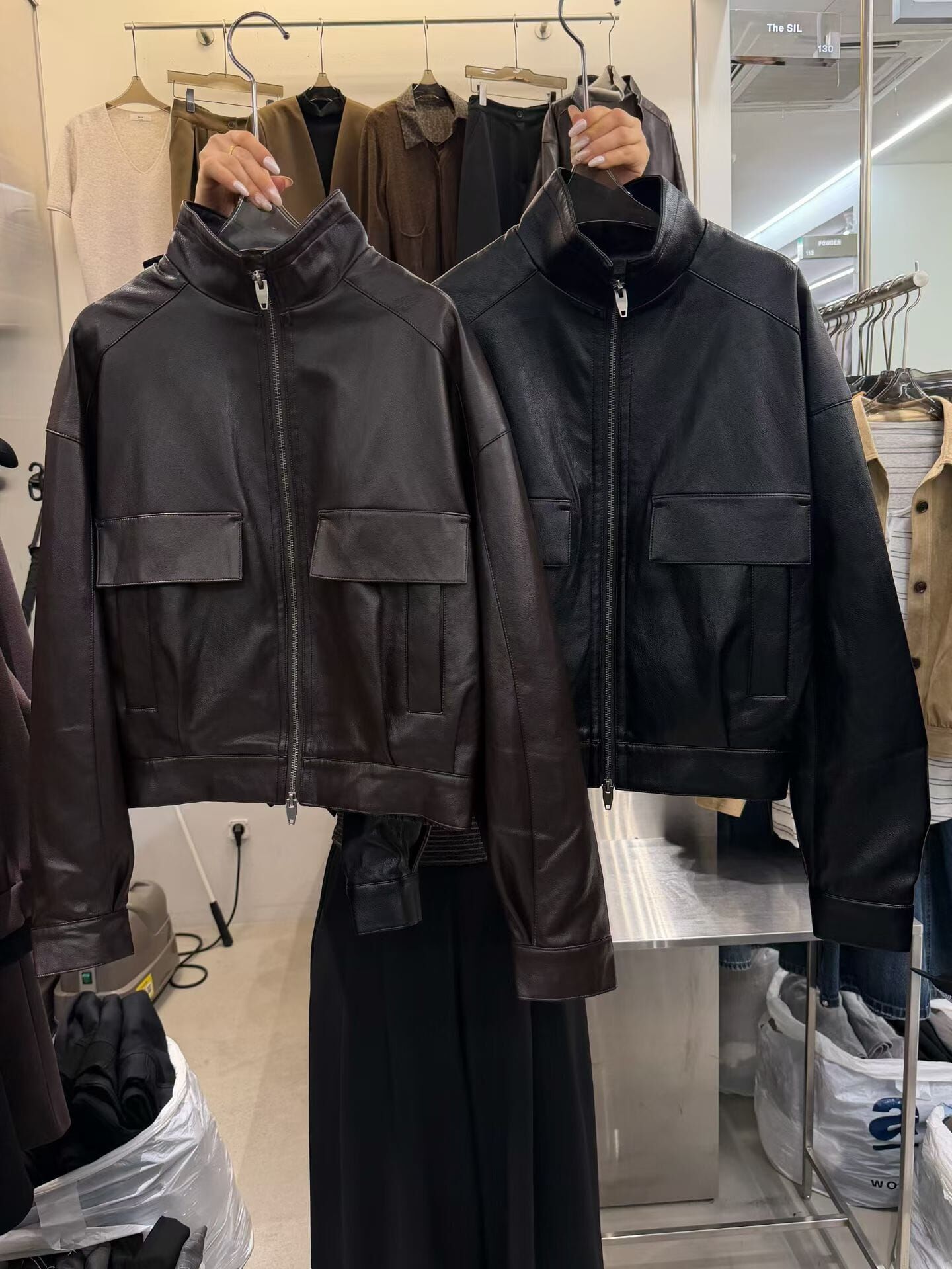 TS7247 立領大口袋皮革夾克