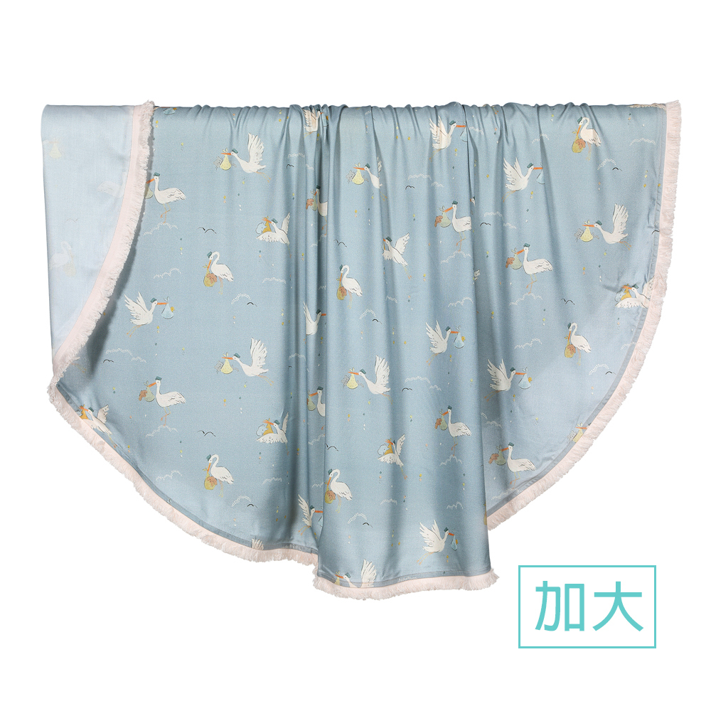 La Millou波蘭 竹纖涼感巾加大款圓形流蘇｜抗菌包巾｜雲朵送子鳥