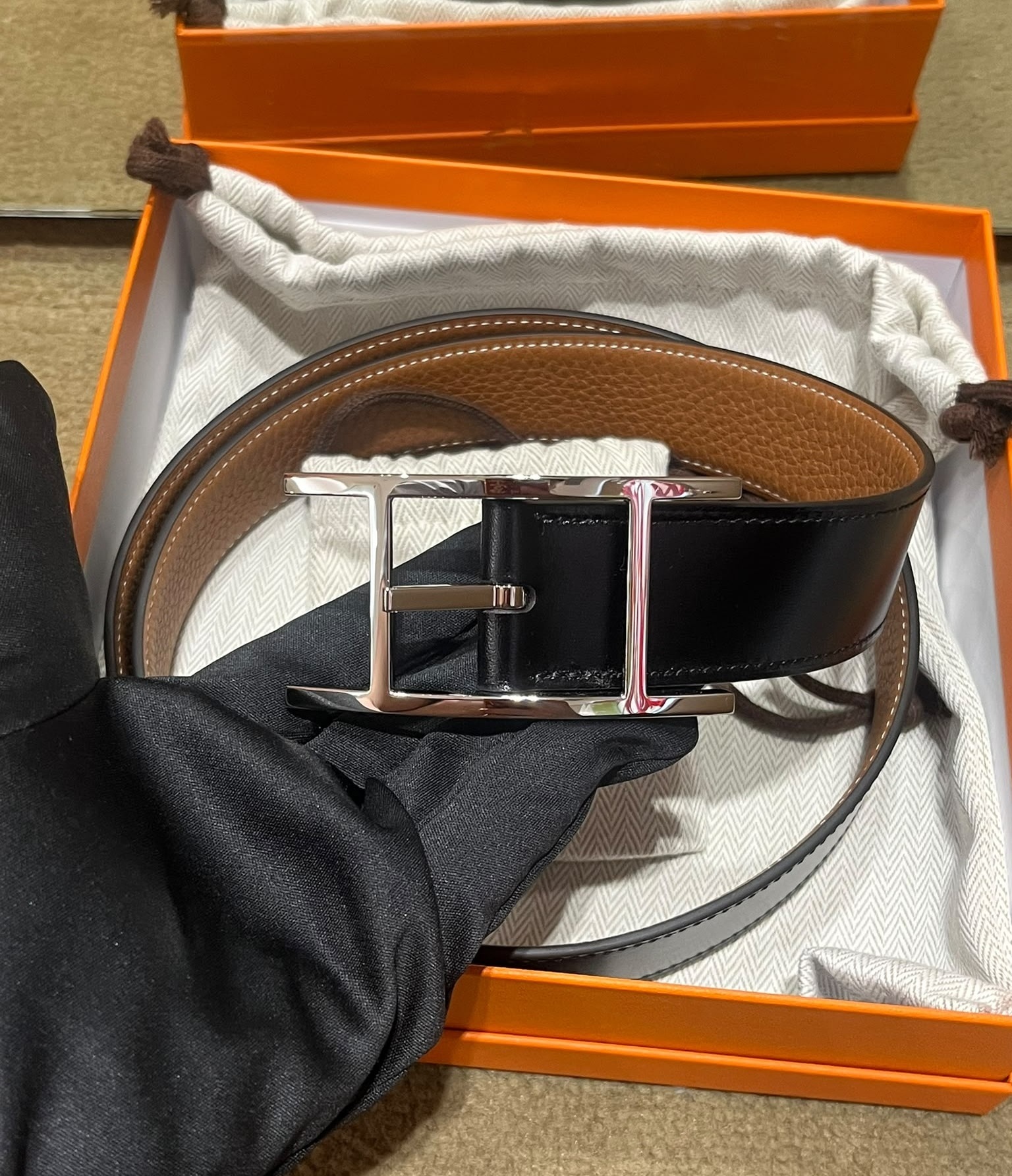 Quentin Reversible Belt 32mm Noir/Gold (可預訂尺寸)
