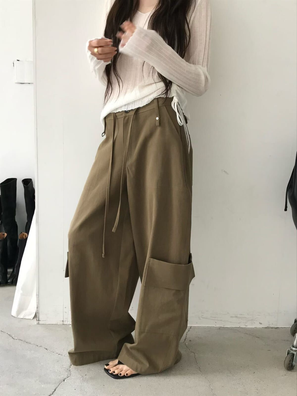 NE7208 高腰抽繩寬鬆工裝長褲