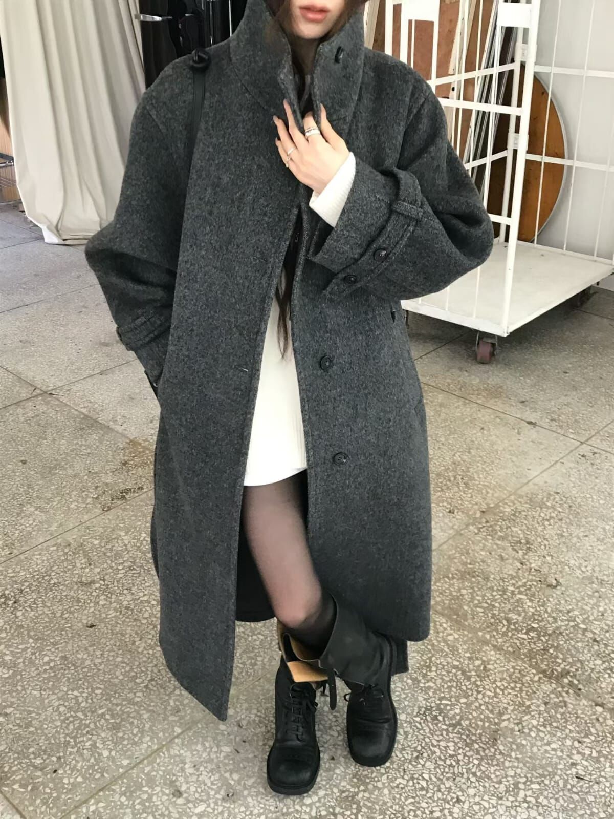 NE7217 英倫羊毛企領腰帶長大衣