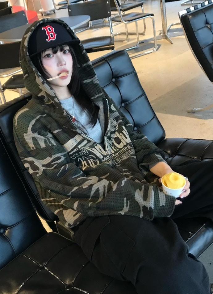 【預購】韓國 Venhit 華夫格 MRT Camo Waffle Hooded Zip-up 塗鴉 迷彩 雙拉鍊 連帽 外套