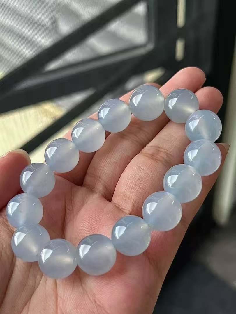 翡翠冰潤起熒珠子手串 (14.1mm直徑),天然翡翠A玉, 緬甸玉, Jade, Jadeite