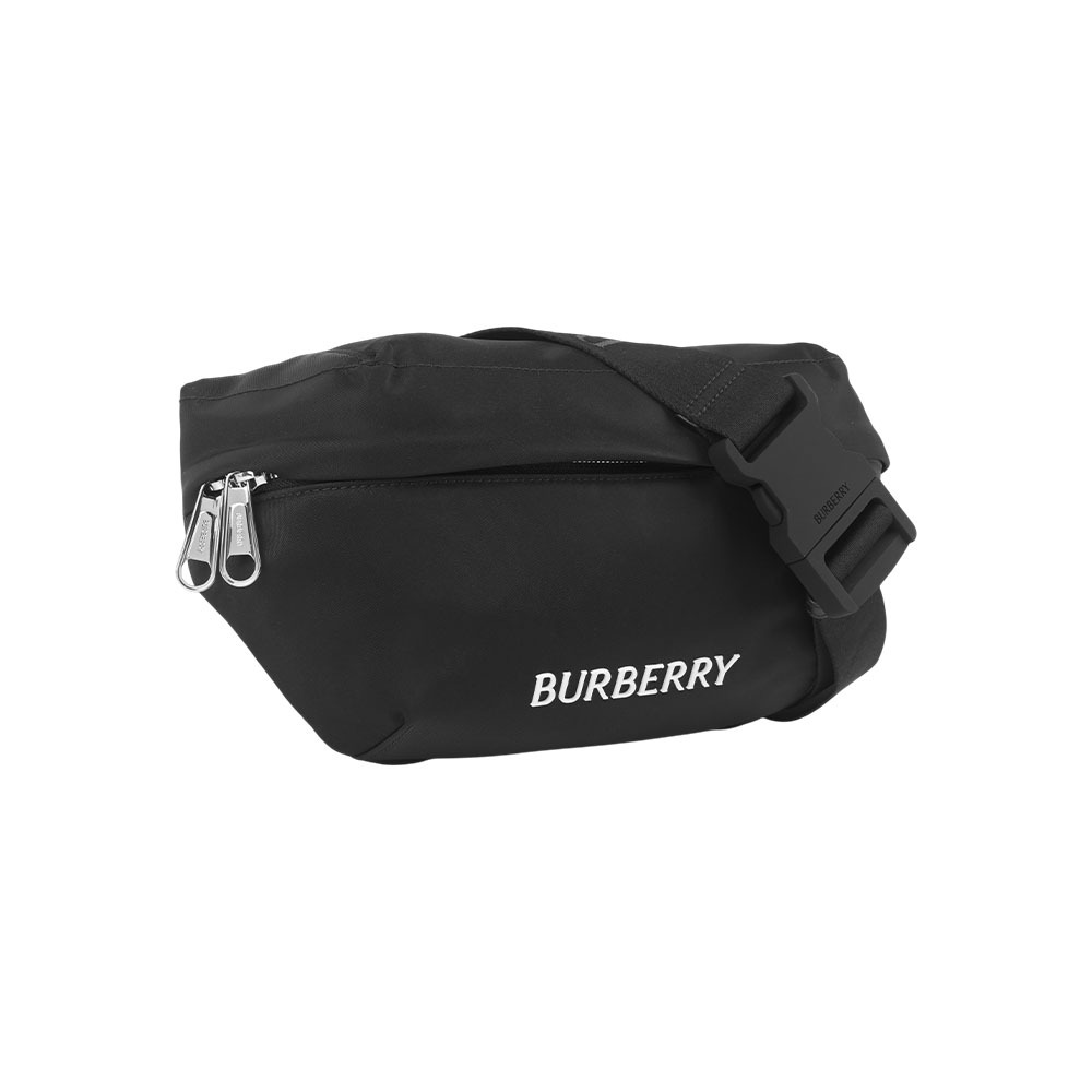 【Burberry】Logo 徽標尼龍拉鍊腰包(黑色)