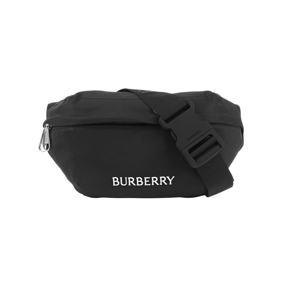 【Burberry】Logo 徽標尼龍拉鍊腰包(黑色)