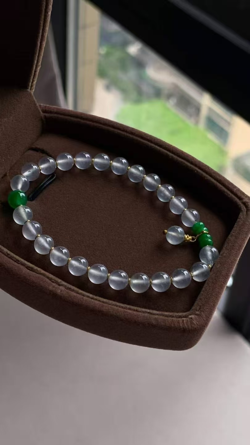 翡翠冰潤起熒珠子手串 (6mm直徑),天然翡翠A玉, 緬甸玉, Jade, Jadeite