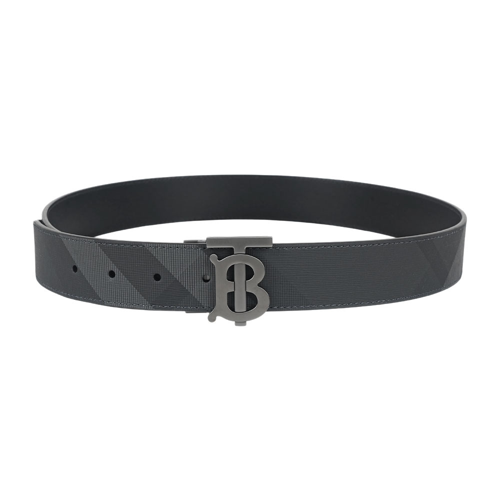 【Burberry】TB Logo 帆布及牛皮 85/90/95/100/105cm 寬3.5cm雙面可用皮帶(炭灰/石墨黑)