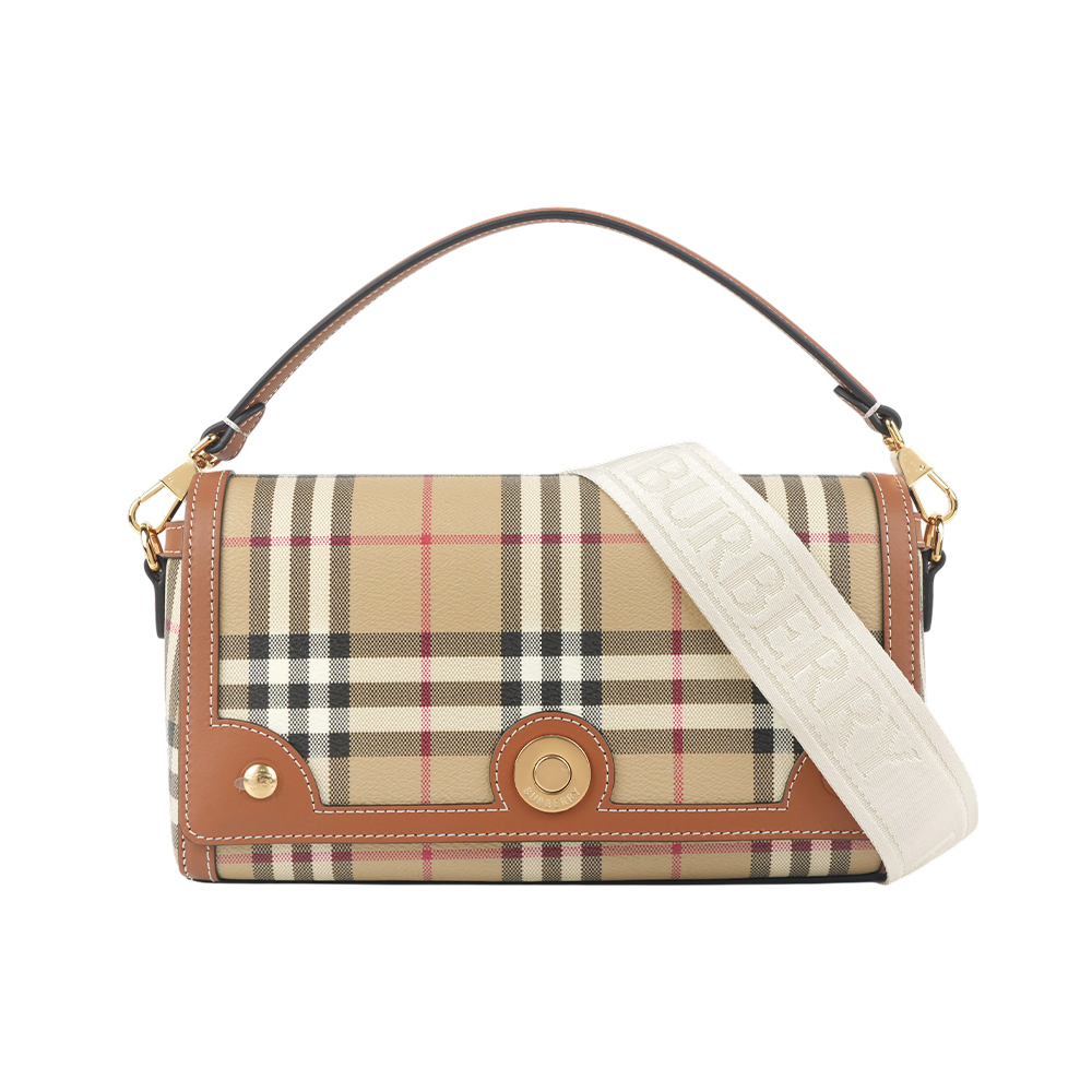 【Burberry】Note 帆布及牛皮附提把二用包(石楠棕色)
