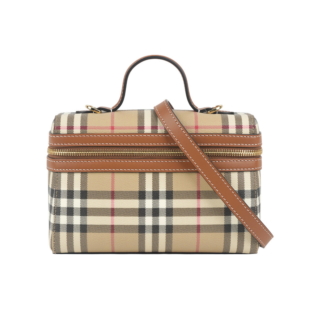 【Burberry】Vanity 塗層帆布及小牛皮化妝包/二用包(石楠棕色)