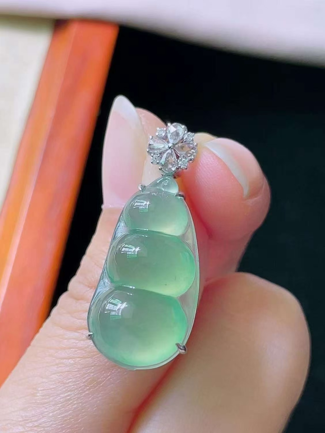 翡翠冰晴福豆吊墜,天然翡翠A玉, 緬甸玉, Jade, Jadeite