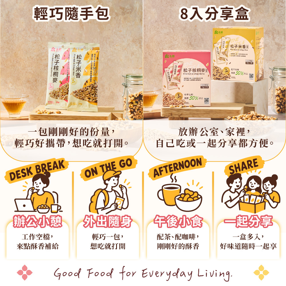 松子隨手包食用情境,包裝介紹