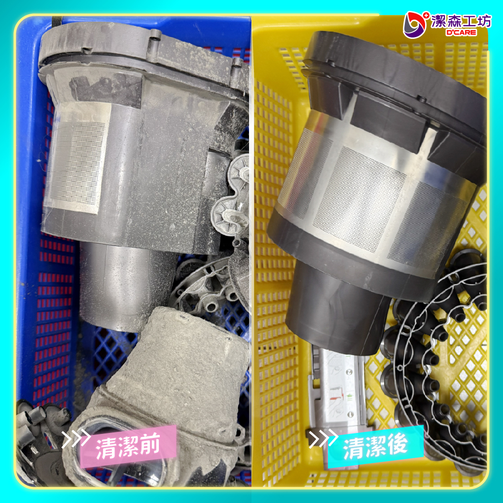 Dyson CY23 氣旋外罩清潔前後對比