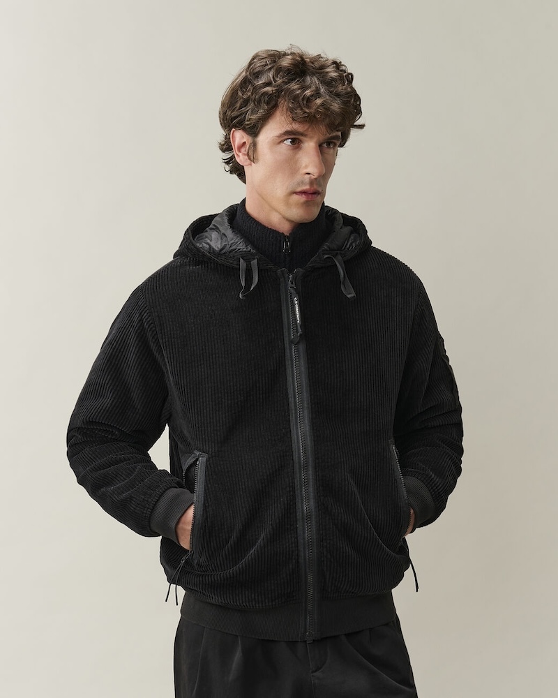 C.P. Company - Corduroy 350 Hooded Open - 21CMSS221A110472G999 BLACK