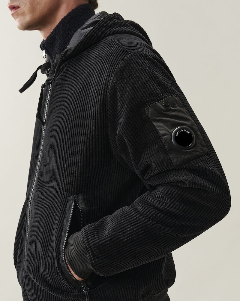 C.P. Company - Corduroy 350 Hooded Open - 21CMSS221A110472G999 BLACK