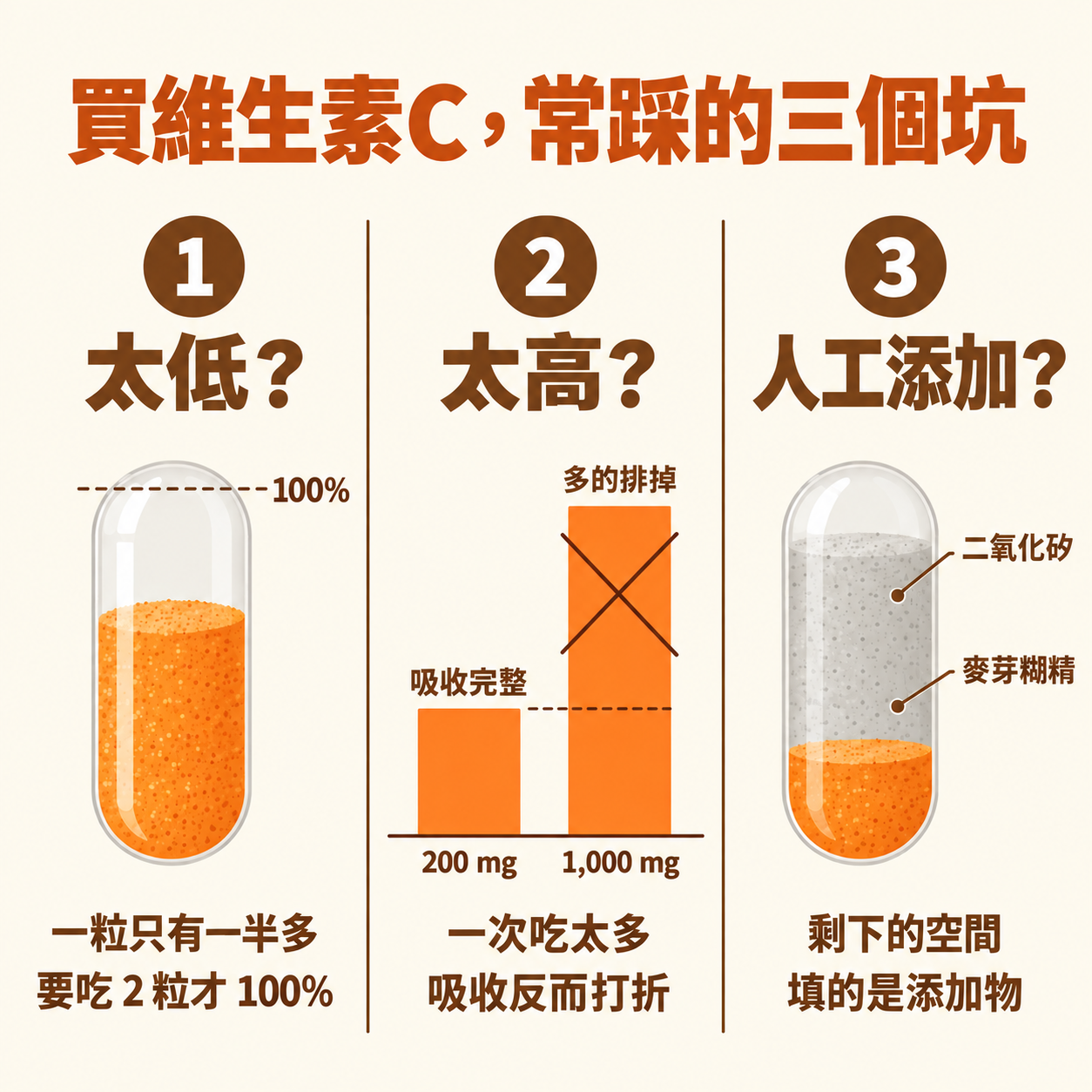 挑維生素C 的三個坑