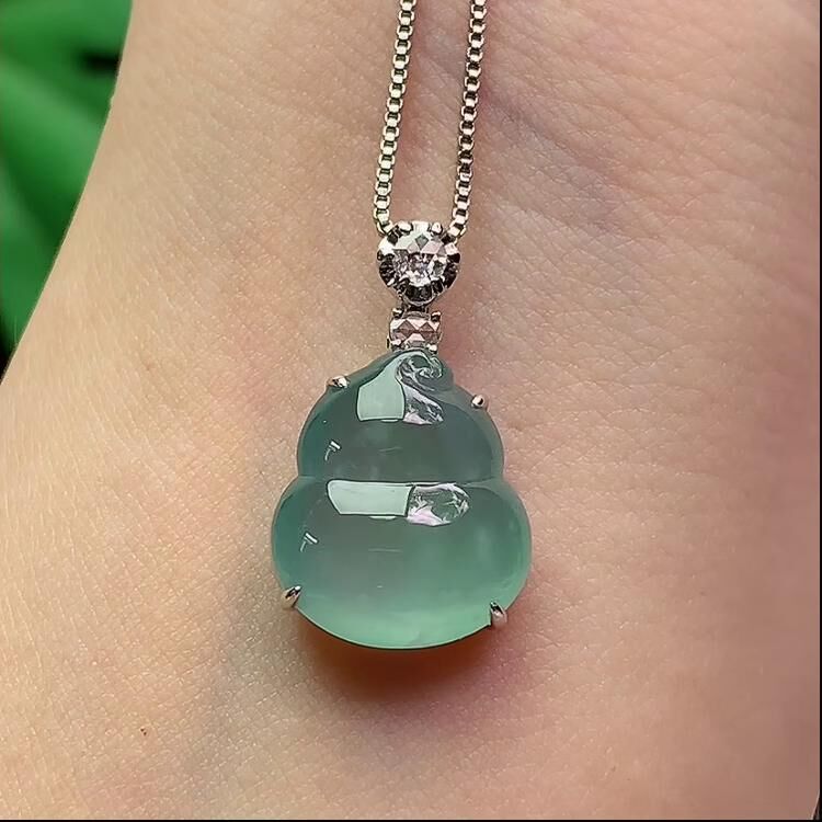 翡翠冰種藍水葫蘆吊墜,天然翡翠A玉, 緬甸玉, Jade, Jadeite