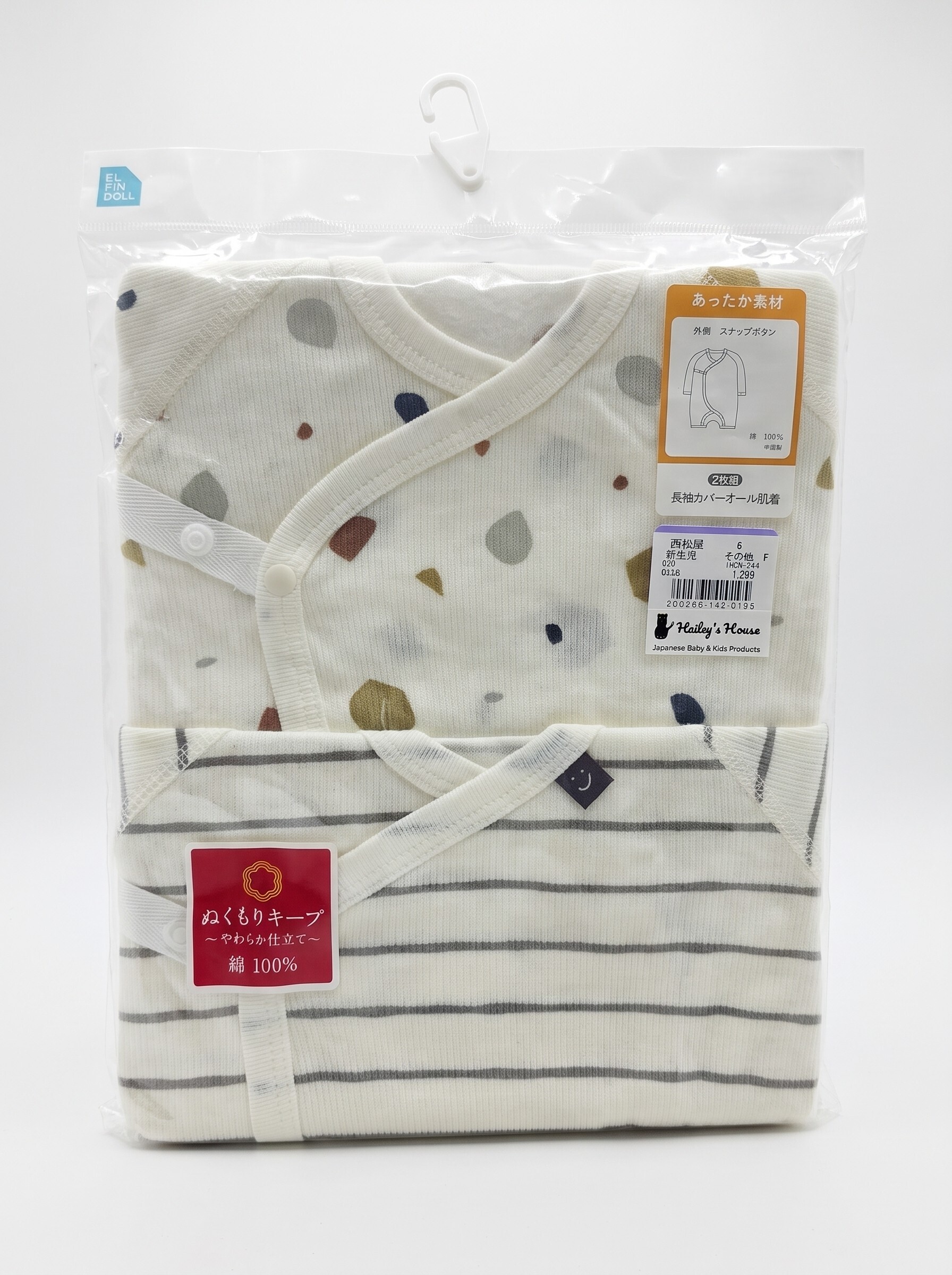 【Nishimatsuya】Newborn 100% Cotton Warm Long Sleeve Coverall Underwear Set (2-Pack)