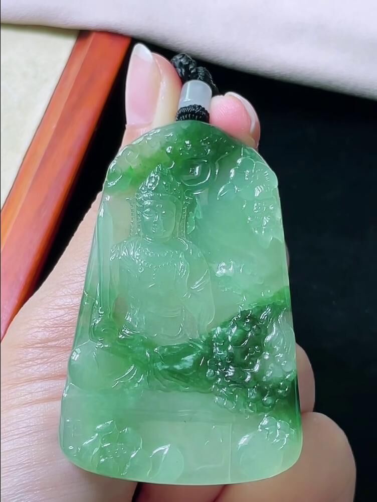 翡翠冰飄花虛空藏菩薩,天然翡翠A玉, 緬甸玉, Jade, Jadeite